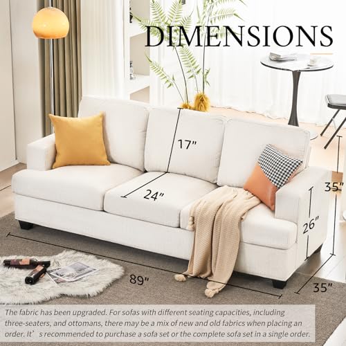 Beige Chenille 89" Modern Comfy Sofa Couch