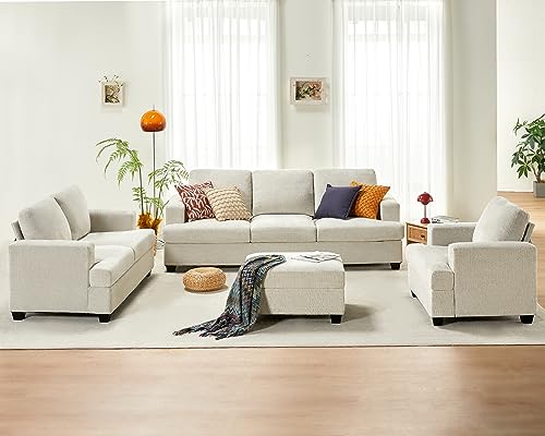 Beige Chenille 89" Modern Comfy Sofa Couch