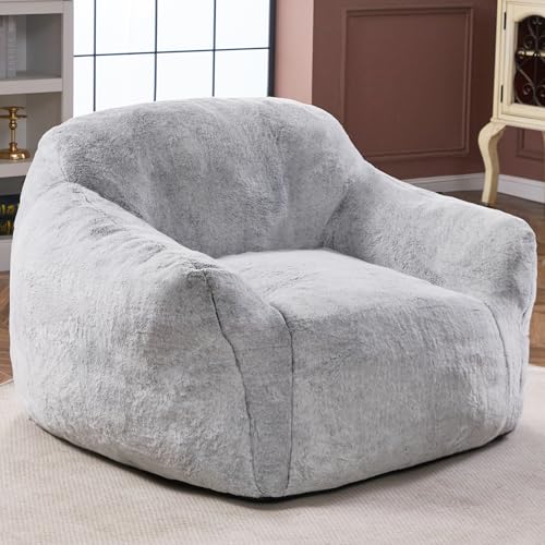 Giant Light Grey Bean Bag Chair with Armrests