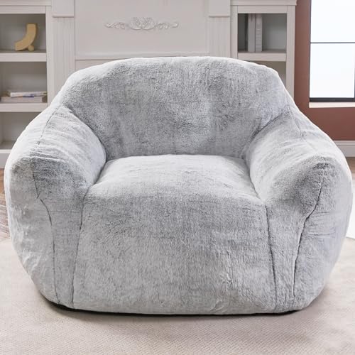 Giant Light Grey Bean Bag Chair with Armrests
