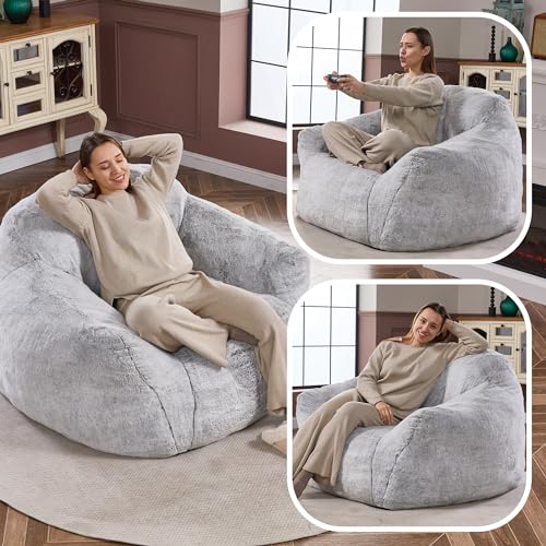 Giant Light Grey Bean Bag Chair with Armrests