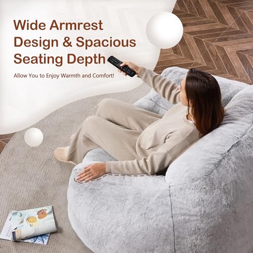 Giant Light Grey Bean Bag Chair with Armrests