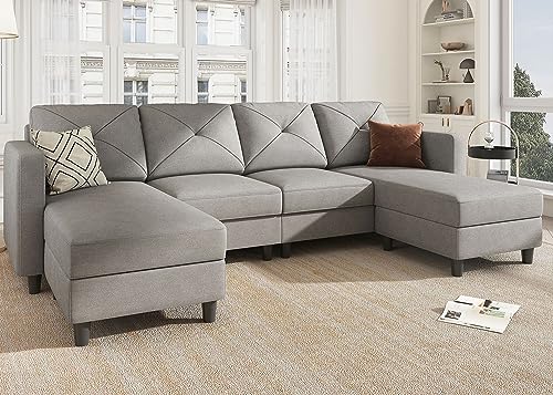 Light Grey U-Shaped Convertible Sectional Sofa