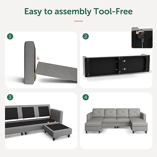 Light Grey U-Shaped Convertible Sectional Sofa