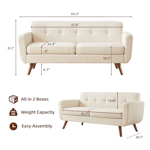 Beige Mid-Century Modern Loveseat Sofa for Living Room