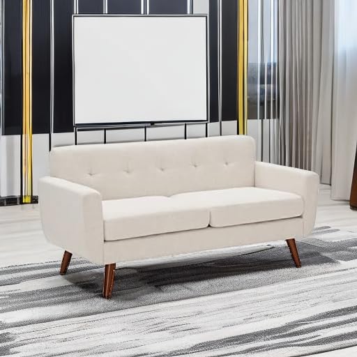 Beige Mid-Century Modern Loveseat Sofa for Living Room