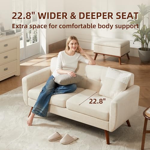 Beige Mid-Century Modern Loveseat Sofa for Living Room