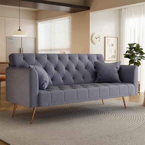 Modern Velvet Futon Sofa Bed with Adjustable Backrests
