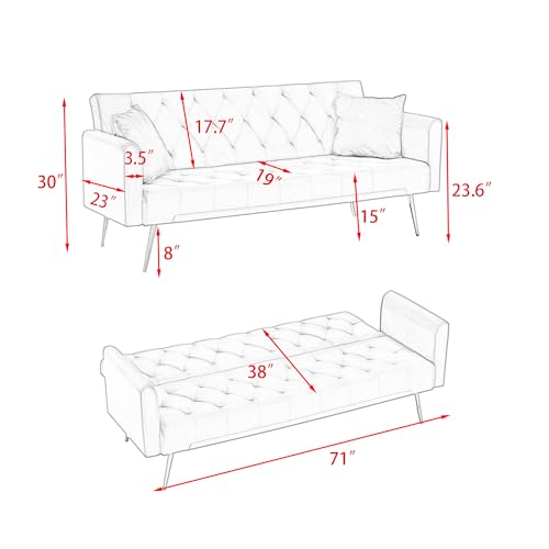 Modern Velvet Futon Sofa Bed with Adjustable Backrests