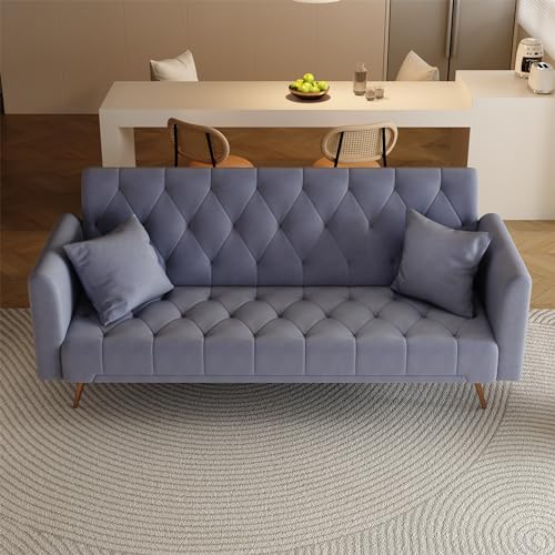 Modern Velvet Futon Sofa Bed with Adjustable Backrests