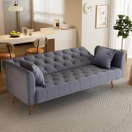 Modern Velvet Futon Sofa Bed with Adjustable Backrests