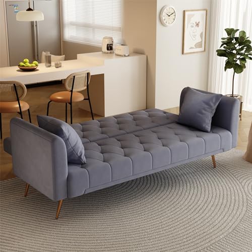 Modern Velvet Futon Sofa Bed with Adjustable Backrests
