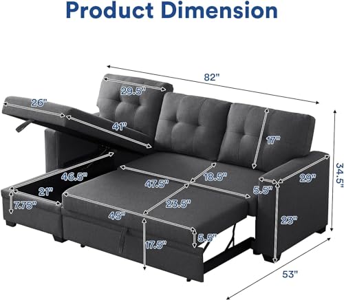 Reversible Sectional Sofa Bed with Storage Chaise