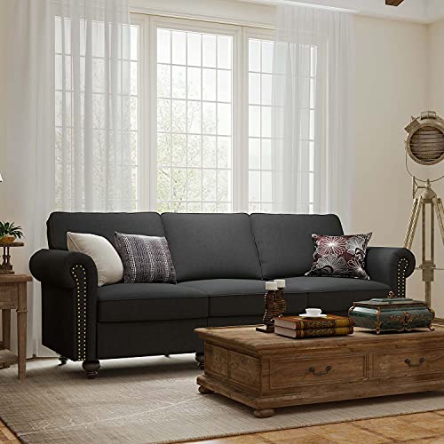 Modern Dark Grey 3-Seater Sofa with Reversible Cushions