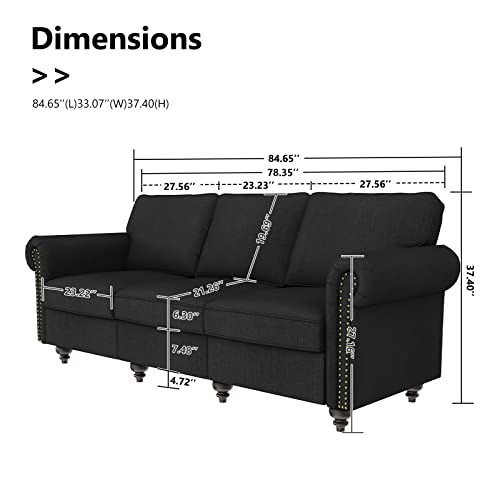 Modern Dark Grey 3-Seater Sofa with Reversible Cushions