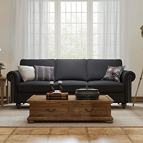 Modern Dark Grey 3-Seater Sofa with Reversible Cushions