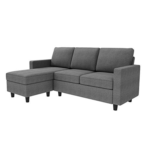 Grey Convertible L-Shaped Sectional Sofa for Small Spaces