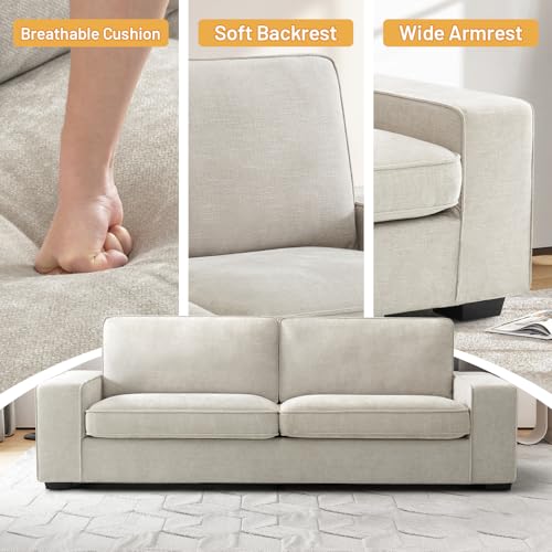 Modern 88" Chenille 3-Seater Sofa in Beige