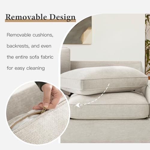 Modern 88" Chenille 3-Seater Sofa in Beige