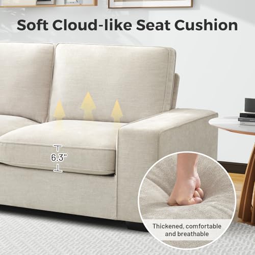 Modern 88" Chenille 3-Seater Sofa in Beige