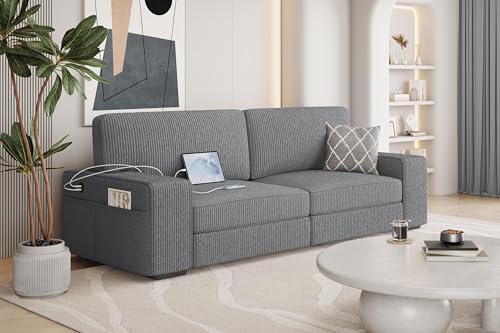 Modern Dark Gray 2-Seater Corduroy Sofa with USB