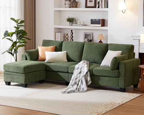 Chic House L-Shaped Corduroy Sectional Sofa with Ottoman