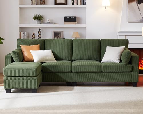 Chic House L-Shaped Corduroy Sectional Sofa with Ottoman