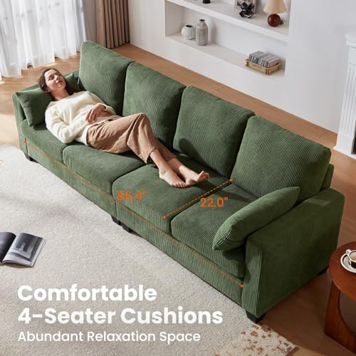 Chic House L-Shaped Corduroy Sectional Sofa with Ottoman