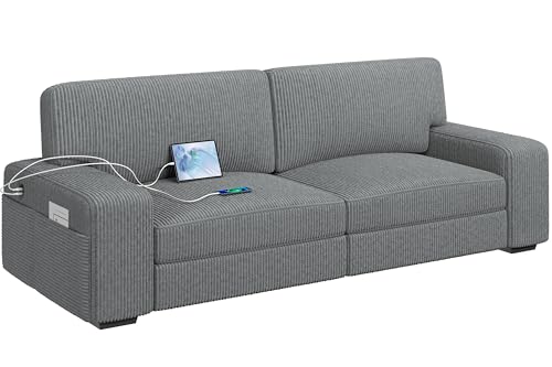 Modern Dark Gray 2-Seater Corduroy Sofa with USB