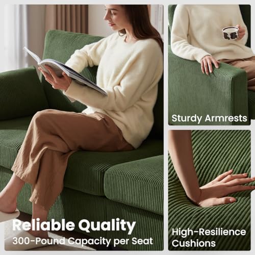 Chic House L-Shaped Corduroy Sectional Sofa with Ottoman