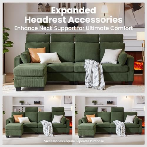 Chic House L-Shaped Corduroy Sectional Sofa with Ottoman