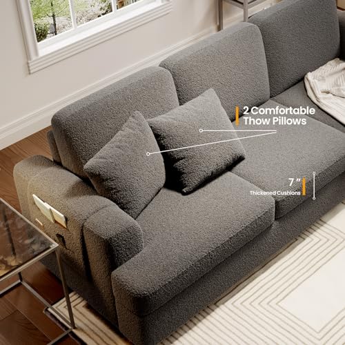 KKL Deep Seat Sofa 89" with Throw Pillow, Modern Sofa, Couches for Living Room, Comfy Sofa, Sleeper Couch, Bouclé, Dark Grey