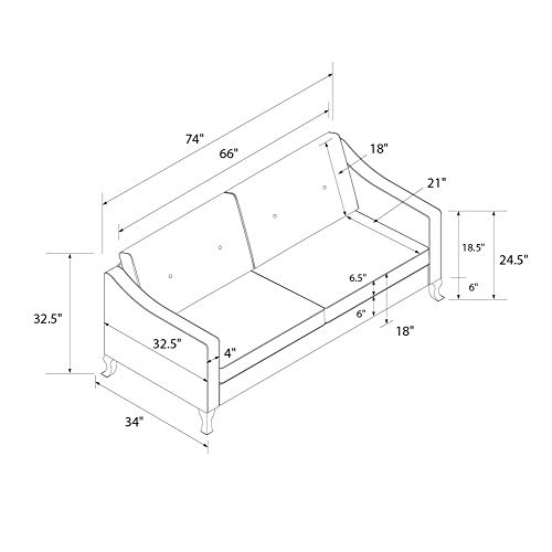 Mr. Kate Tess Sofa with Soft Pocket Coil Cushions, Small Space Living Room Furniture, White Linen