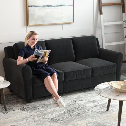 Bonzy Home 80.7" Sofa, 3 Seater Sofa Couch for Living Room, Modern Couch with Thick Cushion for Apartment Office, Black