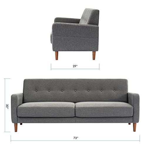 Mellow Adair Mid-Century Modern Sofa Couch with Armrest Pockets, Tufted Linen Fabric, Dark Heather Grey