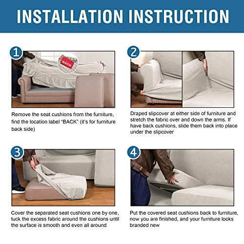 H.VERSAILTEX 4 Piece Stretch Couch Covers for 3 Cushion Couch Sofa Furniture Slipcovers Feature Upgraded Thicker Jacquard Fabric (Sofa, Ivory)
