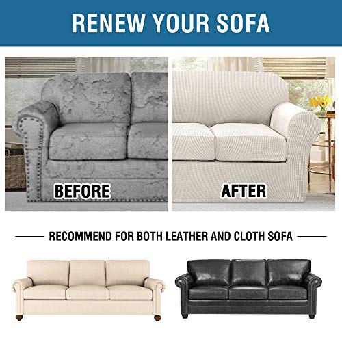 H.VERSAILTEX 4 Piece Stretch Couch Covers for 3 Cushion Couch Sofa Furniture Slipcovers Feature Upgraded Thicker Jacquard Fabric (Sofa, Ivory)