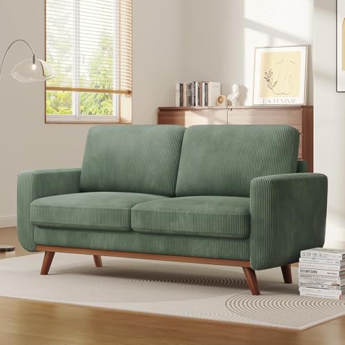 Vesgantti 68" Loveseat Sofa Green, Comfy Corduroy Couch with Spring Cushion, Sofa Couch with Solid Wood, Modern Couch with Deep Seat, Sofa for Bedroom, Loveseat for Living Room, Green Office Couch