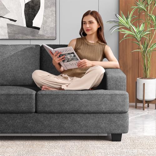 Fadware 89 Inch Couch, 3 Seater Couches with Deep Seats, Modern Grey Loveseat 3-Seat Sofa Couches for Living Room Apartment Lounge, Detachable Sofa Cover/Easy to Install