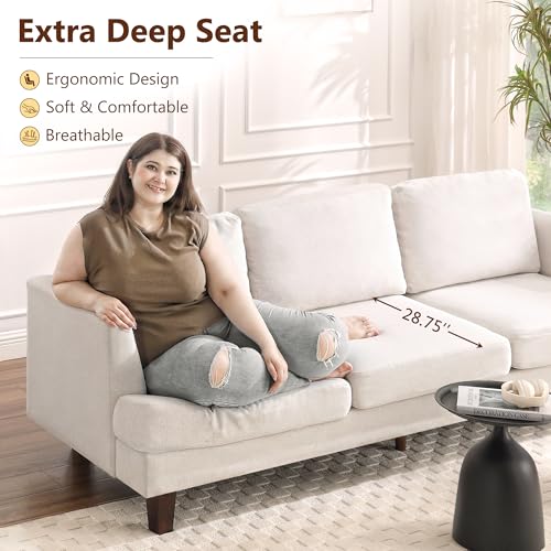 Busaurus 3 Seater Sofa Couch with Deep Seats, 89" Mid Century Modern Upholstered Sofa with Armrests, Comfy Couches for Living Room, Bedroom, Apartment and Office (Beige)
