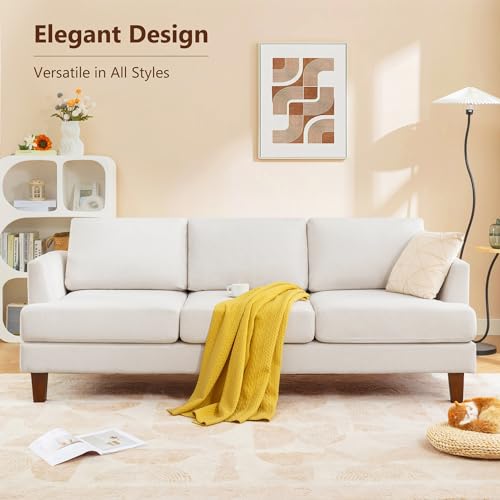 Busaurus 3 Seater Sofa Couch with Deep Seats, 89" Mid Century Modern Upholstered Sofa with Armrests, Comfy Couches for Living Room, Bedroom, Apartment and Office (Beige)