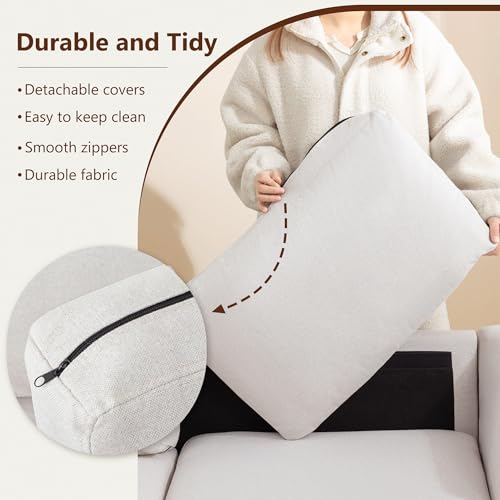 Busaurus 3 Seater Sofa Couch with Deep Seats, 89" Mid Century Modern Upholstered Sofa with Armrests, Comfy Couches for Living Room, Bedroom, Apartment and Office (Beige)