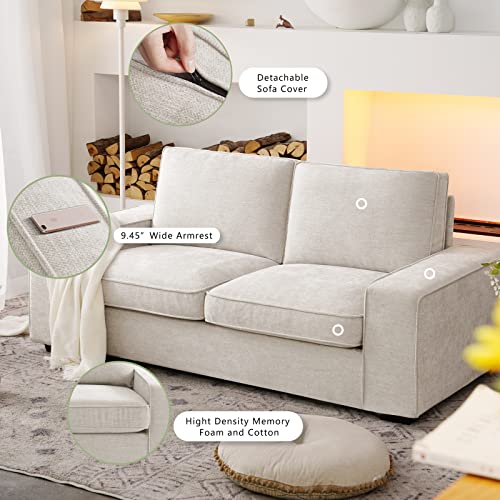 LEISLAND 88.58" Modern Sofas Couches for Living Room, Chenille Sofas & couches with Square Armrest, Removable Low-Back Sofa Cushion and Detachable Sofa Cover/Easy to Install(Beige)