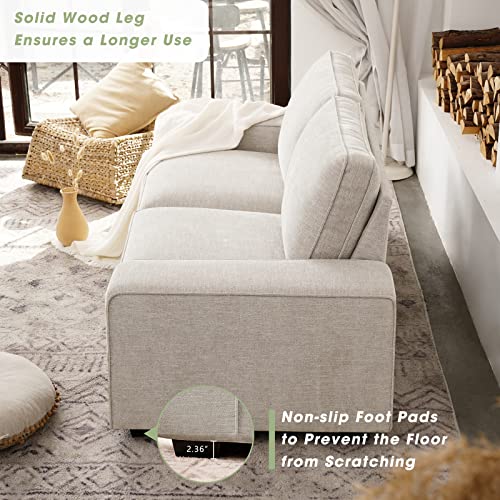 LEISLAND 88.58" Modern Sofas Couches for Living Room, Chenille Sofas & couches with Square Armrest, Removable Low-Back Sofa Cushion and Detachable Sofa Cover/Easy to Install(Beige)