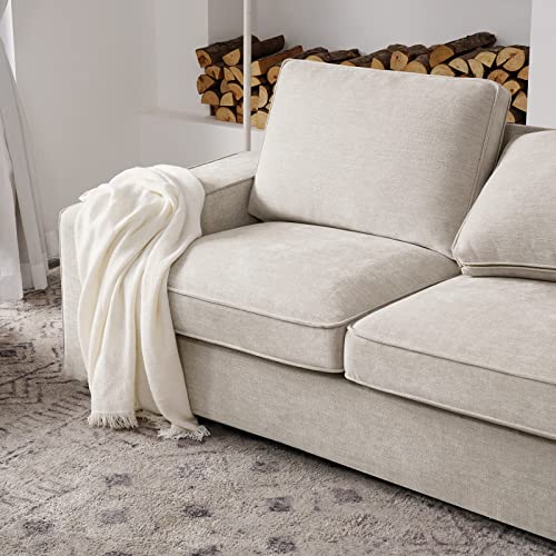 LEISLAND 88.58" Modern Sofas Couches for Living Room, Chenille Sofas & couches with Square Armrest, Removable Low-Back Sofa Cushion and Detachable Sofa Cover/Easy to Install(Beige)