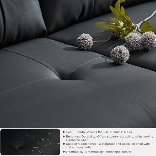 TYBOATLE Sofa Couch 61" Small Loveseat Couches for Living Room Leather Couch Mid Century Modern Tufted Mini Sofa Comfy Office 2 Seat Settee Love Seat Small Couches for Small Spaces Bedroom (1, Black)