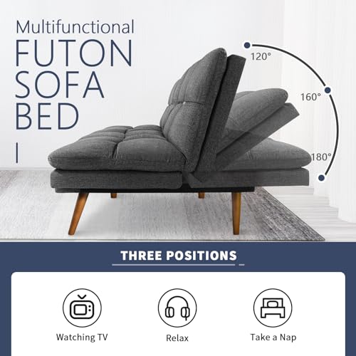 IULULU Futon Sofa Bed, Modern Convertible Sleeper Couch Daybed with Adjustable Armrests for Studio, Apartment, Office, Small Space, Compact Living Room