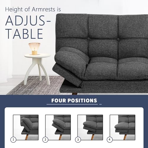 IULULU Futon Sofa Bed, Modern Convertible Sleeper Couch Daybed with Adjustable Armrests for Studio, Apartment, Office, Small Space, Compact Living Room
