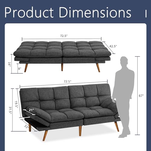 IULULU Futon Sofa Bed, Modern Convertible Sleeper Couch Daybed with Adjustable Armrests for Studio, Apartment, Office, Small Space, Compact Living Room