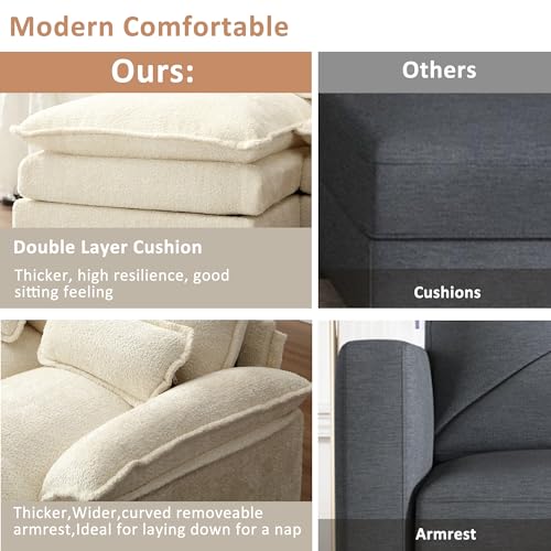 GNIXUU 112" Oversized Sectional Sofa Cloud Couch for Living Room, Modern Chenille L Shaped Couch, Comfy Boucle Modular Sofa Sleeper with Moveable Ottoman & Memory Foam(Beige)